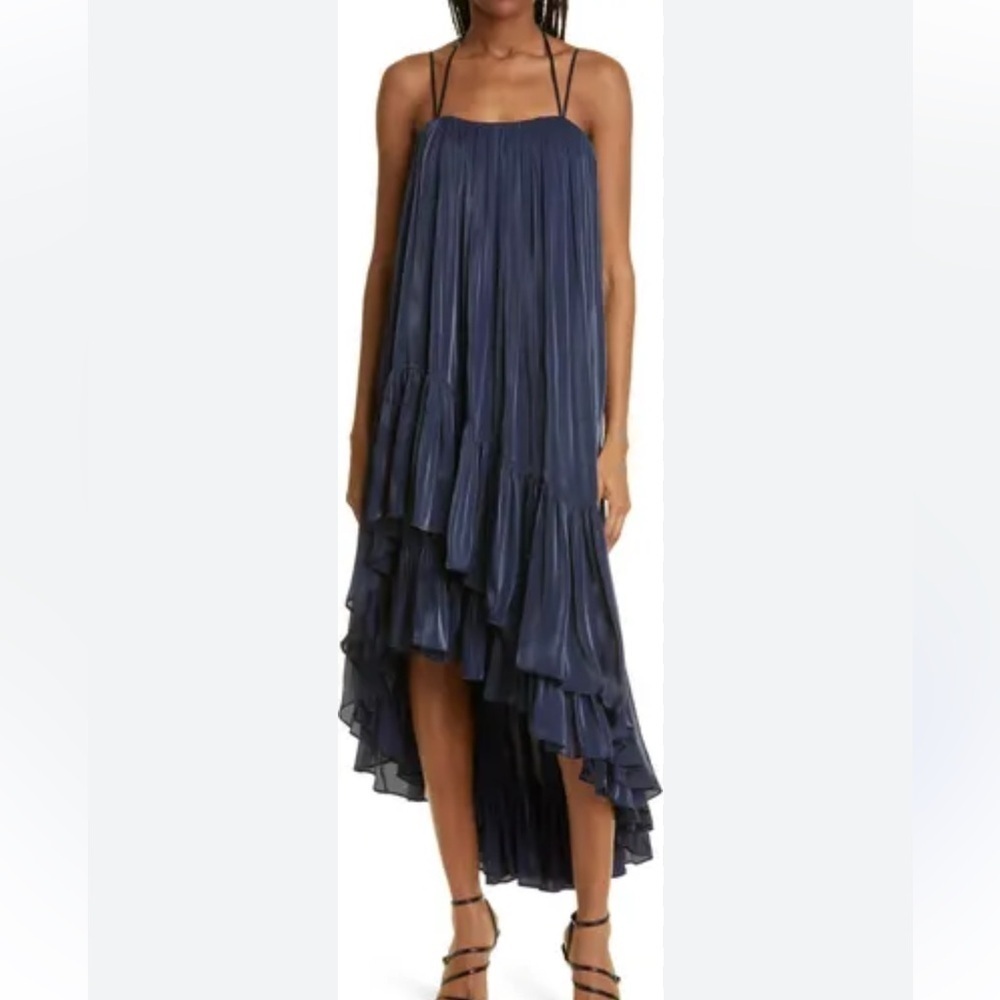 NEW Cinq A Sept Soliel Dress Womens Size 2 Blue Trapeze Pleated NWOT